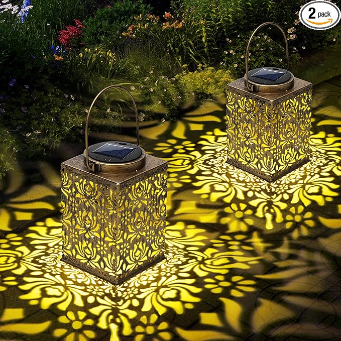 2 Pack Solar Lanterns Outdoor Waterproof - Metal Solar Garden Lights for Patio Porch Yard Garden Decor, Christmas Birthday Gifts for Women (Bronze)-VerdiqueGarden