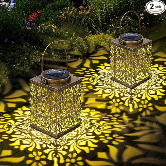 2 Pack Solar Lanterns Outdoor Waterproof - Metal Solar Garden Lights for Patio Porch Yard Garden Decor, Christmas Birthday Gifts for Women (Bronze)-VerdiqueGarden