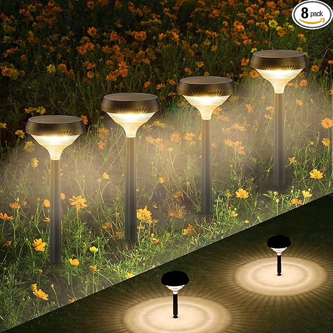 Linkind Solar Pathway Lights 8 Pack, Solar Lights Outdoor, Warm White Solar Path Lights Waterproof, Solar Lights for Walkway Yard Landscape Garden-VerdiqueGarden