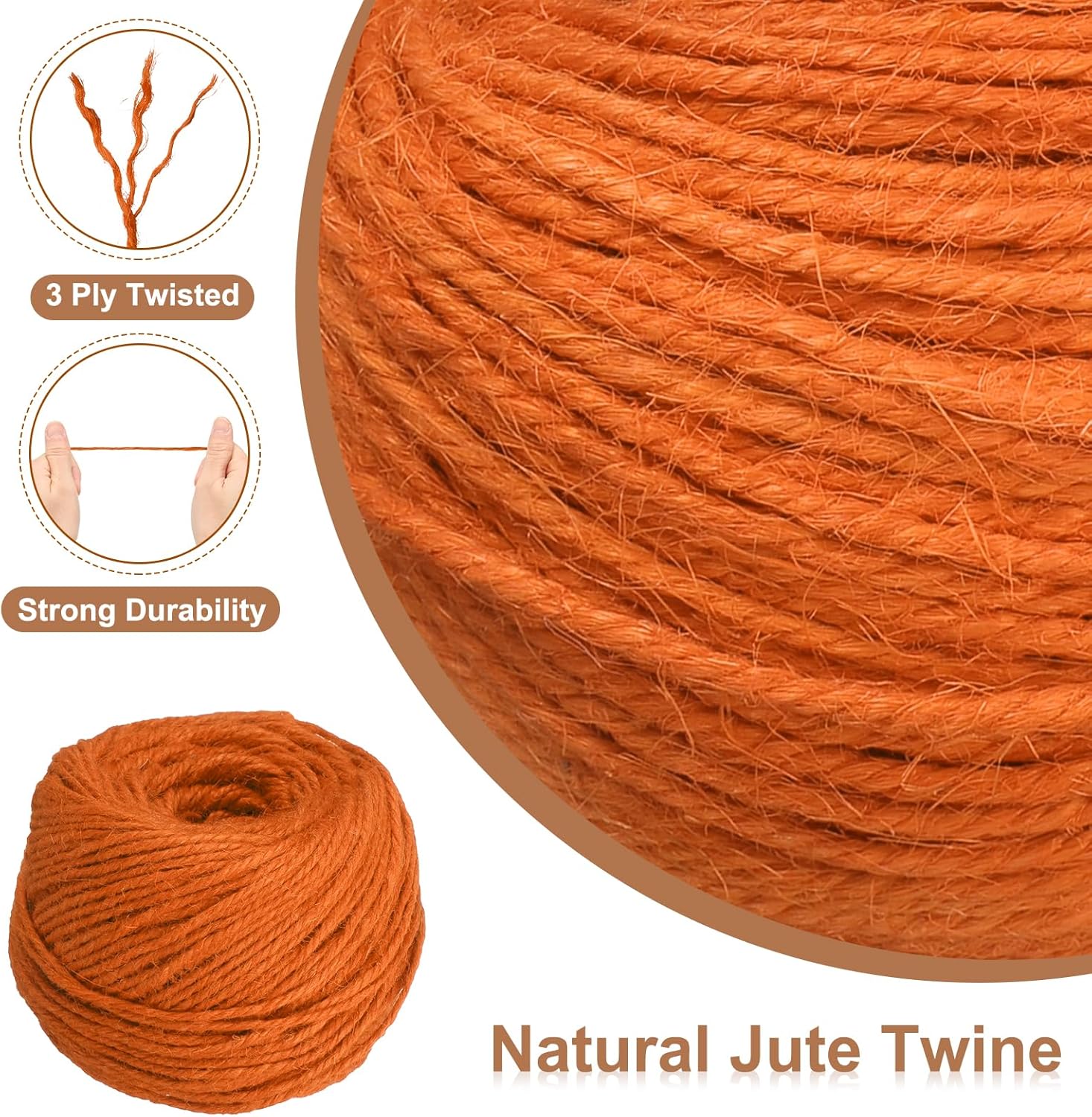 uxcell 328 Feet Natural Jute Twine String,3mm Thin Garden Twine Rope Colored Plant String Cord for DIY Art Crafts Gift Wrapping Decoration Packing Gardening Plant Hanger,Orange-VerdiqueGarden