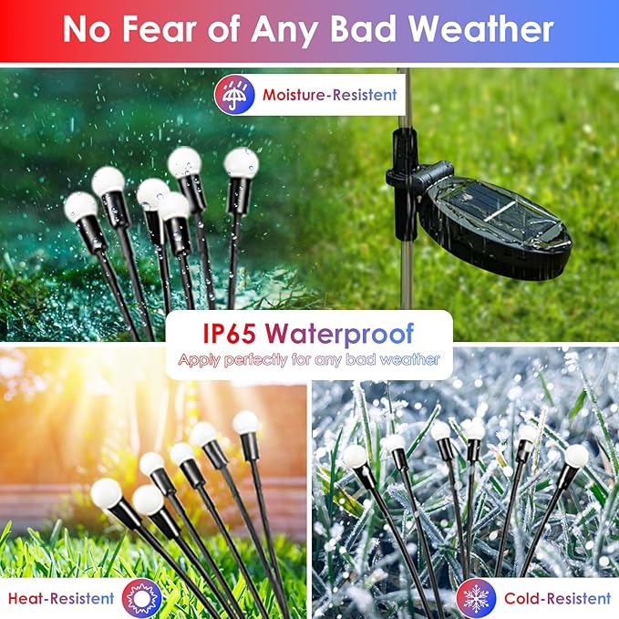 OZS 4pack Solar American Flag Lights - 4th of July Solar Garden Outdoor Waterproof Firefly Light for Memory Day, Independence Day, National Day Decoration (Red White Blue)-VerdiqueGarden