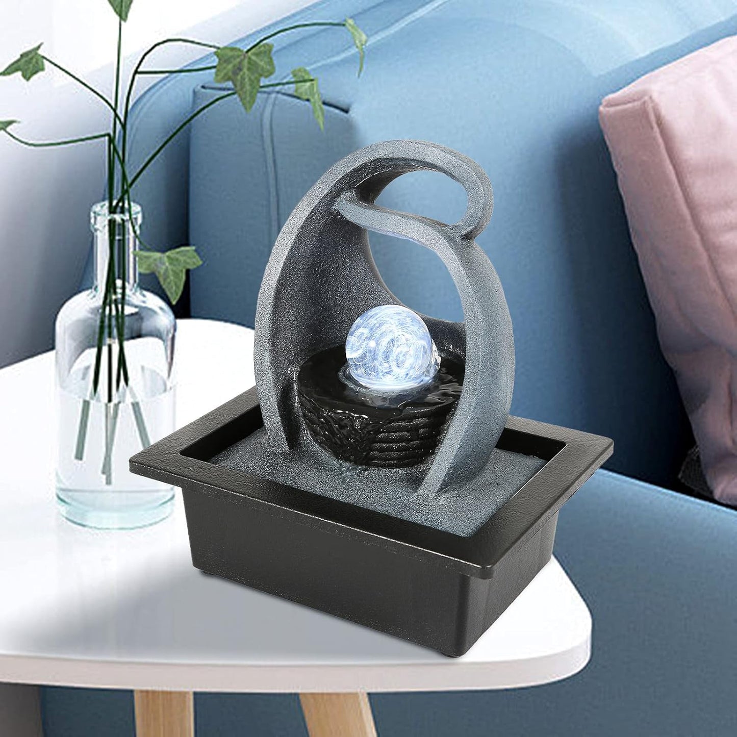 WICHEMI Water Fountains Indoor Waterfall Fountain Tabletop Fountain with LED Rolling Ball Water Feature Indoor Zen Meditation for Home and Office Indoor Spaces Decor (Style 18)-VerdiqueGarden