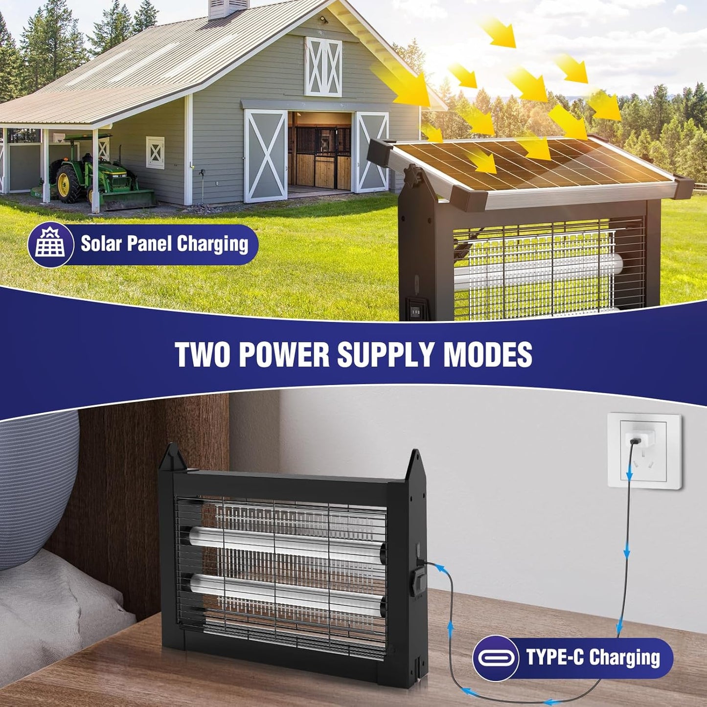 Solar Bug Zapper Outdoor, 4500V Mosquito Zapper Waterproof with Panel Sensor Electric Fly Zapper Rechargeable Mosquito Killer with 10FT Extension Cord, Fly Trap Ideal for Patio, Backyard, Camping-VerdiqueGarden