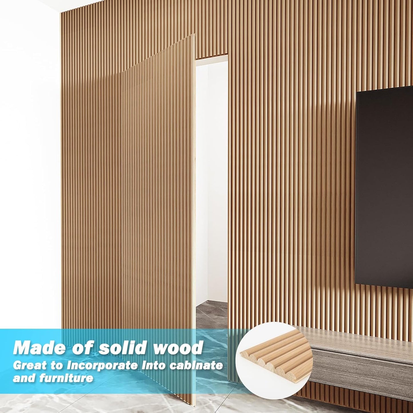 Art3d Fluted Wood Panel for Wall and Ceiling, Beaded Accent Molding for Home Decoration, Pack of 4pcs + 1pc End-Trim, Size 108 x 5.7in.- Beaded Oak-VerdiqueGarden