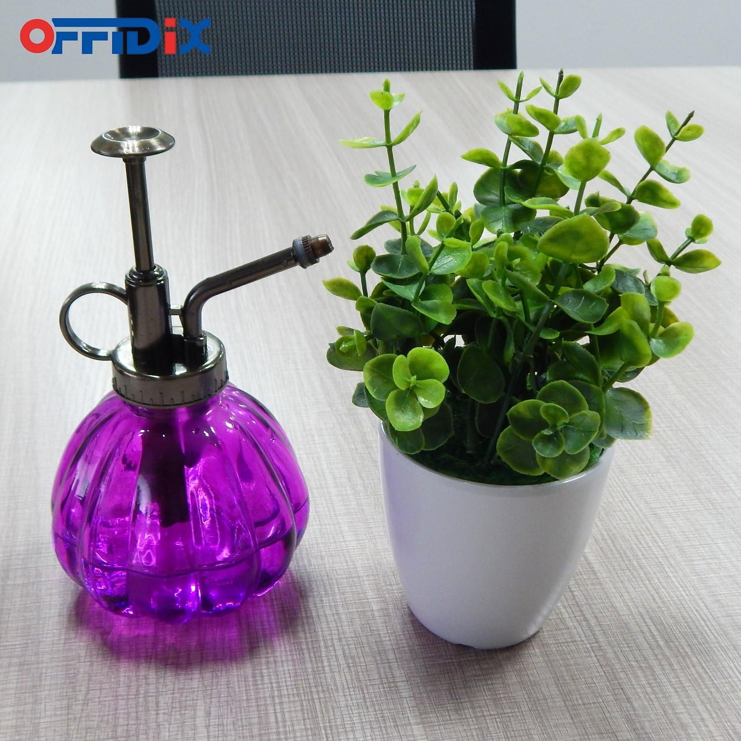 OFFIDIX Glass Watering Spray Bottle, 6.3" Tall Vintage Style Plant Mister with Bronze Plastic Top Pump One Hand Watering Can Glass Spary Bottle (Dark Purple)-VerdiqueGarden