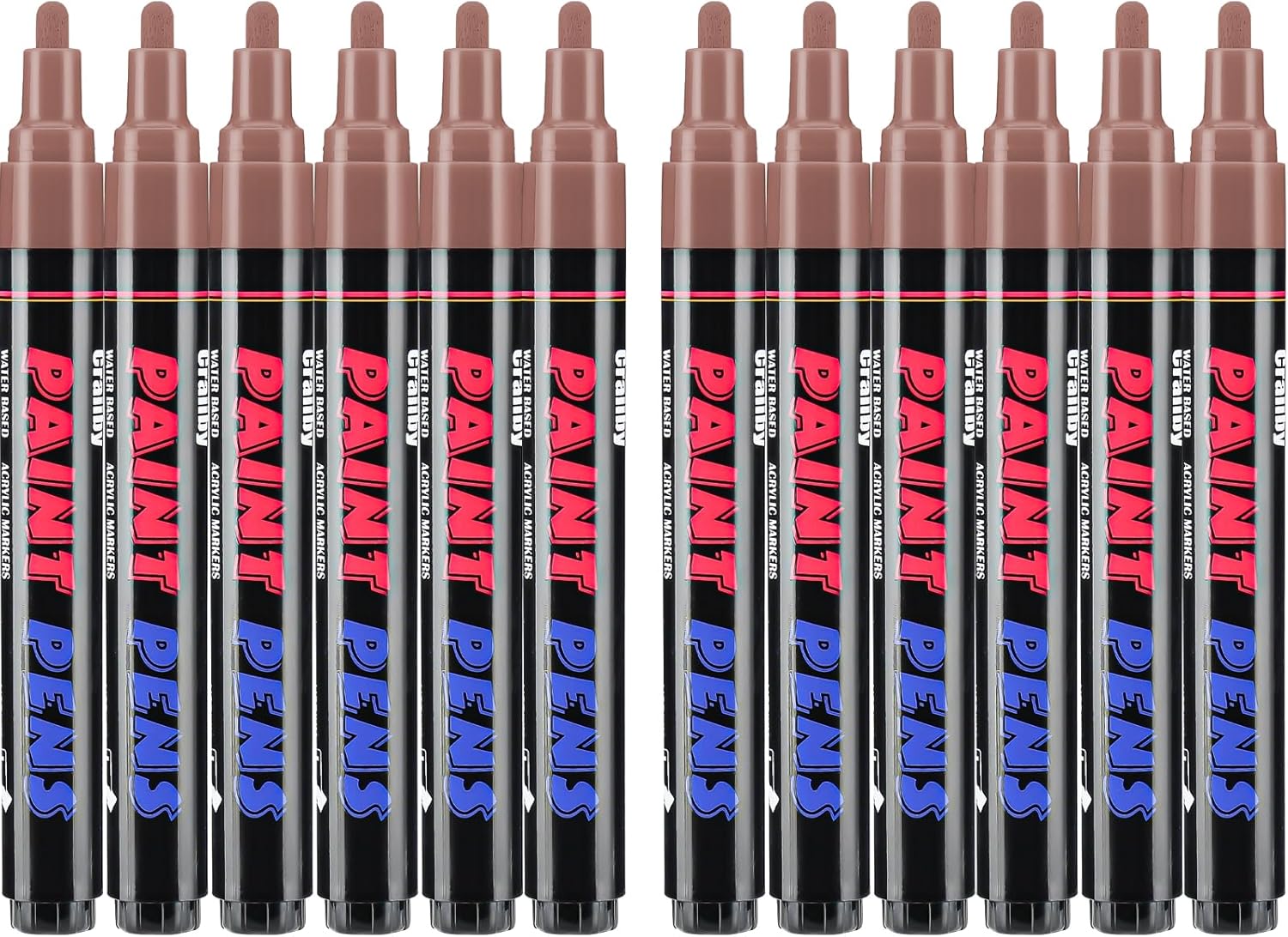 Brown Paint Pens Paint Markers - 12 Pack Permanent Quick Dry Waterproof Marker Pens for Rocks Wood Fabric Plastic Canvas Glass Mugs Metal Tire Stone-VerdiqueGarden