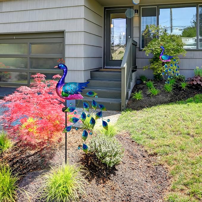 DREAMSOUL Peacock Solar Garden Lights Outdoor Decorative Stake, Waterproof Metal Peacock Garden Decor Solar Powered Landscape LED Path Lights Walkway Patio Decoration Lawn Ornament Christmas Gifts-VerdiqueGarden