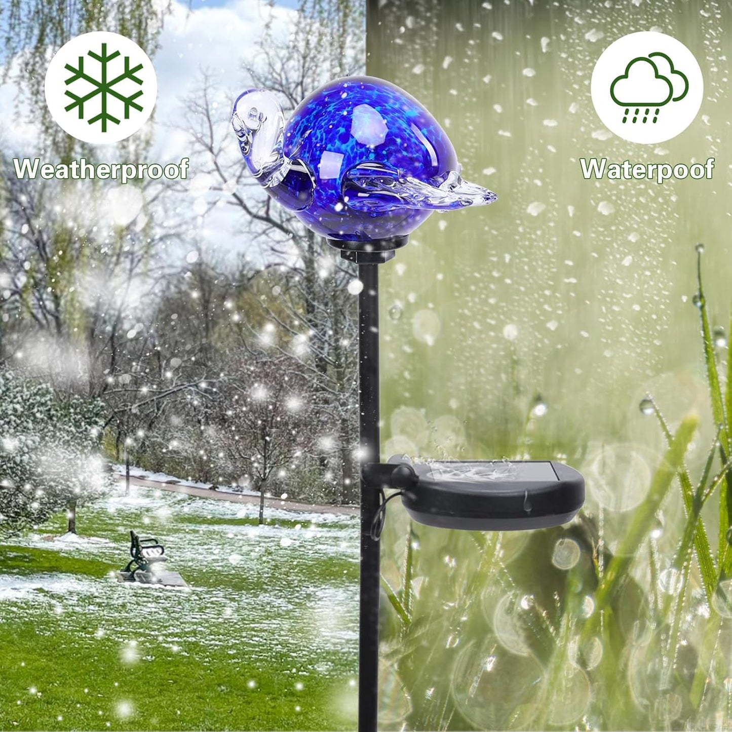Afirst Decorative Solar Lights Outdoor Solar Turtle Stake Lights Hand Blown Glass Decorative Garden Pathway Light Outdoor Waterproof Glass Stakes Blue-VerdiqueGarden