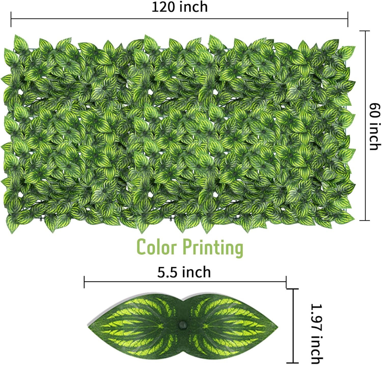 Jinwu Artificial Ivy Privacy Fence Screen (2 Rolls, Total 59x118 inch), Expandable Faux Privacy Fence with 80 pcs Zip Ties, Decoration for Outdoor Garden, Printed Watermelon Leaf-VerdiqueGarden