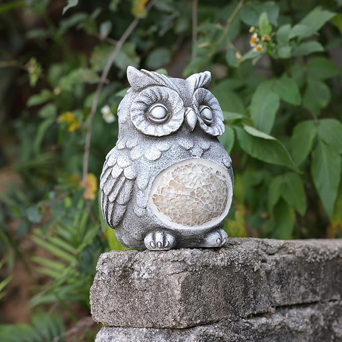 Solar Owl Garden Statues Outdoor Decor Resin Owl Figurine with Solar Light for Patio,Balcony,Yard,Lawn Ornament,Perfect Garden Gift-VerdiqueGarden