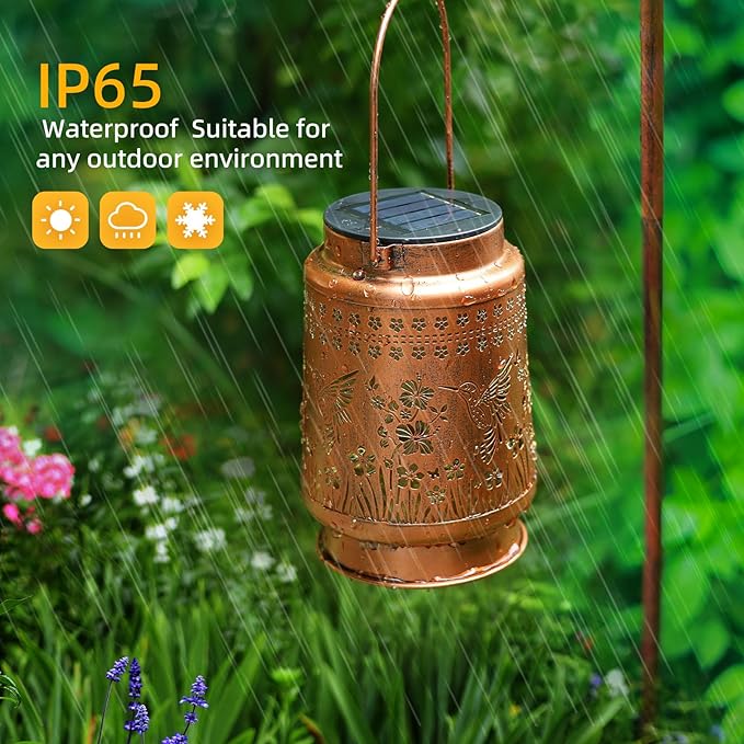 Hummingbird Solar Lanterns Outdoor Waterproof Hanging Solar Lights Gifts for Women Metal LED Lanterns Outside for Garden, Yard, Patio, Lawn, Porch-VerdiqueGarden
