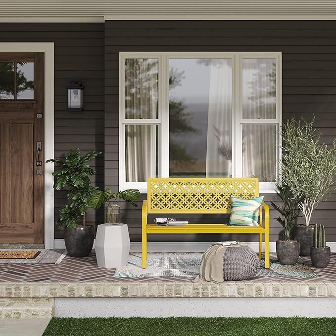 Grand patio 50" Outdoor Bench Garden Bench with Armrests Bench for Outdoors Lawn Yard Porch Sunflower Yellow-VerdiqueGarden