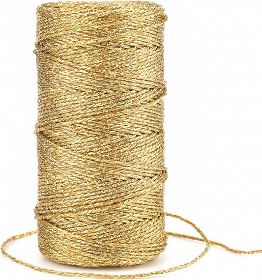 KINGLAKE Gold Twine String,Christmas Metallic Gold Twine String Bakers Twine for Gift Wrapping and Crafts,328 Feet 1.5mm Gold Glitter String Thread-VerdiqueGarden