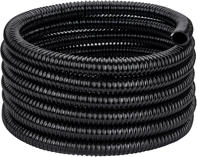 Pond Tubing ID 1 1/4” × 10ft Black Corrugated Flexible Reinforced Waterfall Pond Tube Sump Pump Hose, Non-toxic & Kinkproof (10 ft, 1 1/4" ID)-VerdiqueGarden