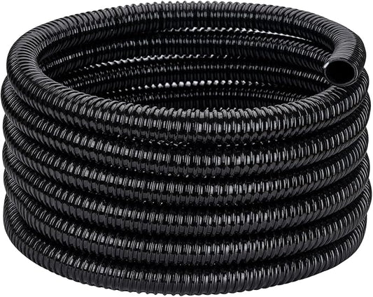 Pond Tubing ID 1/2” × 20ft Black Corrugated Flexible Reinforced Waterfall Pond Tube Sump Pump Hose, Non-toxic & Kinkproof (20 ft, 1/2" ID)-VerdiqueGarden