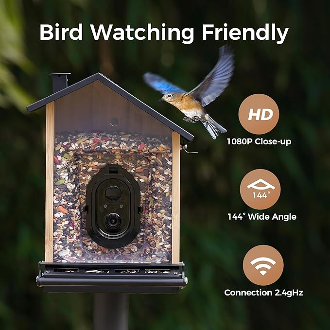 Smart Squirrels-Proof Bird Feeder with Camera Solar Powered, AI Identify Bird Species, Instant Notification Camera, CCPA Data Security, 3.2L Ultra Large Capacity Gift-VerdiqueGarden