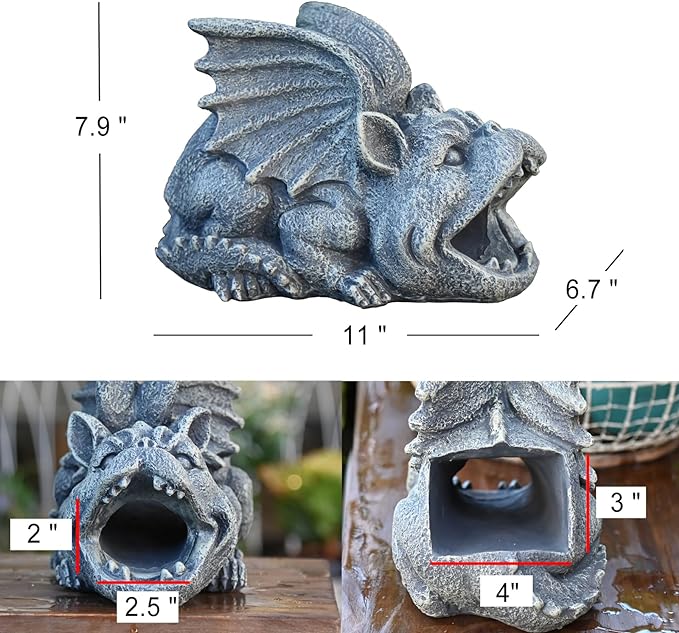 OwMell Gargoyle Gutter Guardian Downspout Statue, Garden Decorative Downspout Extension Statue Figurine, Gutter Guards for 3" x 4" Rain Downspout Splash Block, Downspout Extender Diverter-VerdiqueGarden