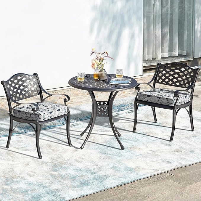 LVTXIII Patio Chair Cushions 22"x22"x3", Water-Repellent Outdoor Seat Cushions for Patio Furniture, Square Chair Pads with Ties for Home Garden Decoration, Set of 2, Damask Lapis-VerdiqueGarden