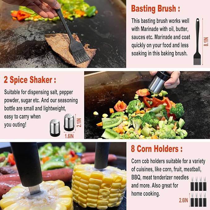 38PCS Flat Top Grill Accessories Set - Must Have for Your Outdoor with Professional Griddle Spatula, Cleaning Kit, Grill Basting Cover - Ideal Griddle Gift for Men Women-VerdiqueGarden