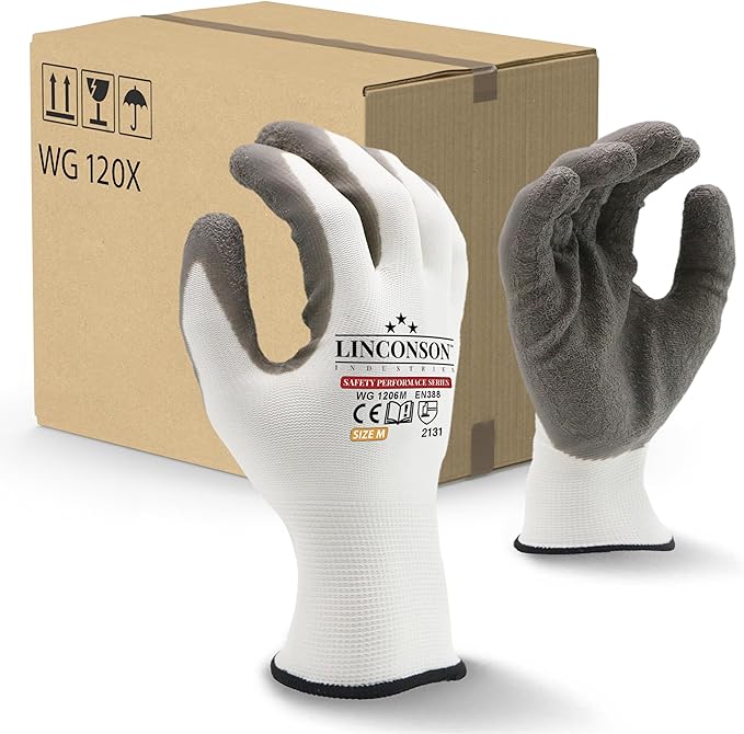 linconson 12 Pack Safety Performance Series Construction Mechanics Wrinkle Latex Work Gloves-VerdiqueGarden