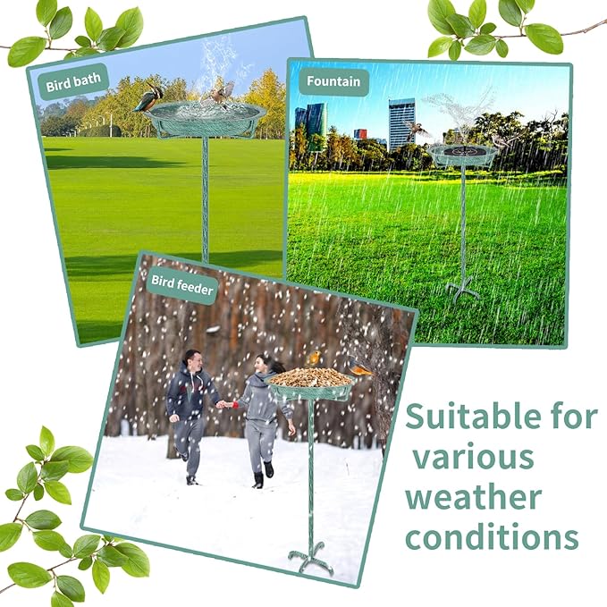 Metal Bird Bath for Outside, 36.2" Height Birdbath Bowl Standing Bird Feeders for Outdoors with 4 Prongs Base Stake, Freestanding Birdfeeders for Garden Yard Lawn Decor (Retro Green)-VerdiqueGarden