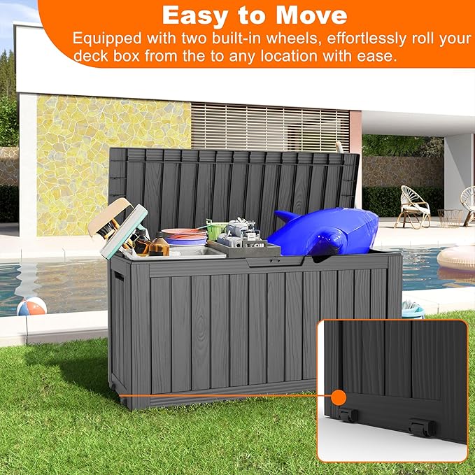 75 Gallon Resin Deck Box, Lockable Patio Outdoor Storage Box for Furniture, Garden Tools and Tools Storage, Waterproof Outside Storage Boxes - Black-VerdiqueGarden