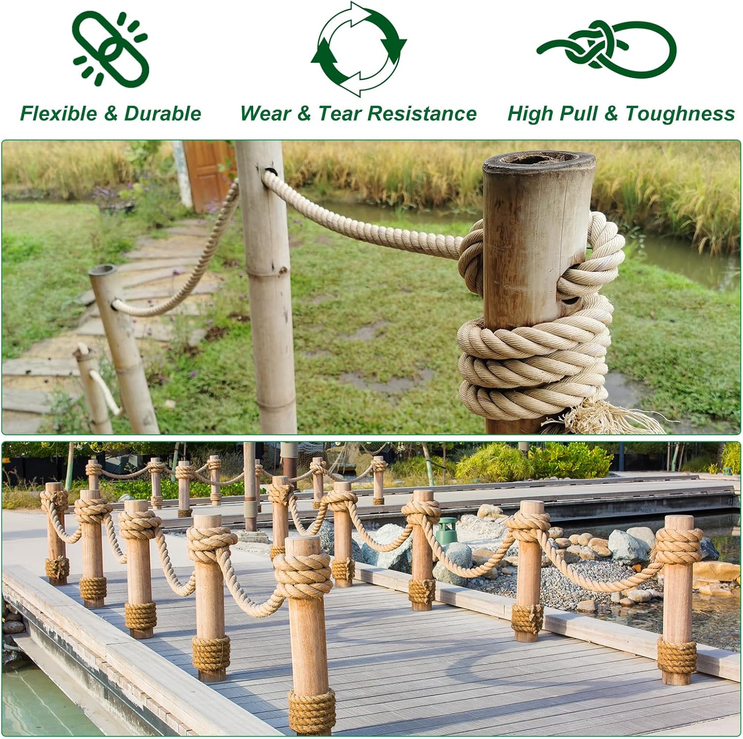 PATIKIL 1-1/4" x 50 Ft Twisted Manila Rope Jute Rope Natural Thick Jute Rope Twine Burlap Rope for Docks Railings Bundling Craft Tug of War Decorating-VerdiqueGarden