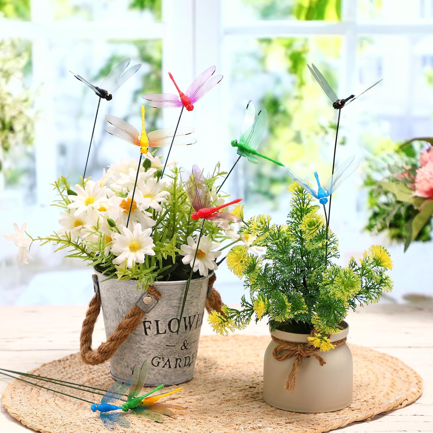 Leinuosen 100 Pcs 3.35" 3D Dragonfly Garden Stakes, Long Dragonfly Stakes Garden Decor Indoor Outdoor Yard Ornaments Flower Pot Patio Decoration(Red, Yellow, Blue, Green, Black)-VerdiqueGarden