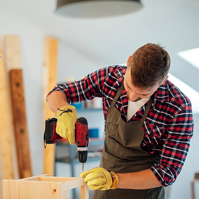 HLDD HANDLANDY Leather Work Gloves for Men & Women, Adjustable Wrist Cowhide Gardening Glove with Reinforced Palm for Driver-VerdiqueGarden