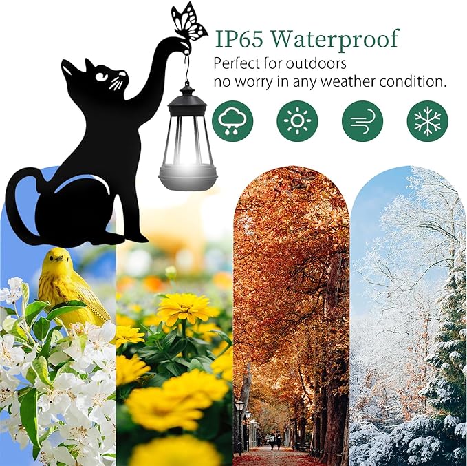 Solar Lights Outdoor Garden Decor - Black Cat Figurine Light Stake with Butterfly Decorative Metal Housewarming Ornament for Yard Pathway Lawn Patio – Unique Gift Ideas for Christmas-VerdiqueGarden