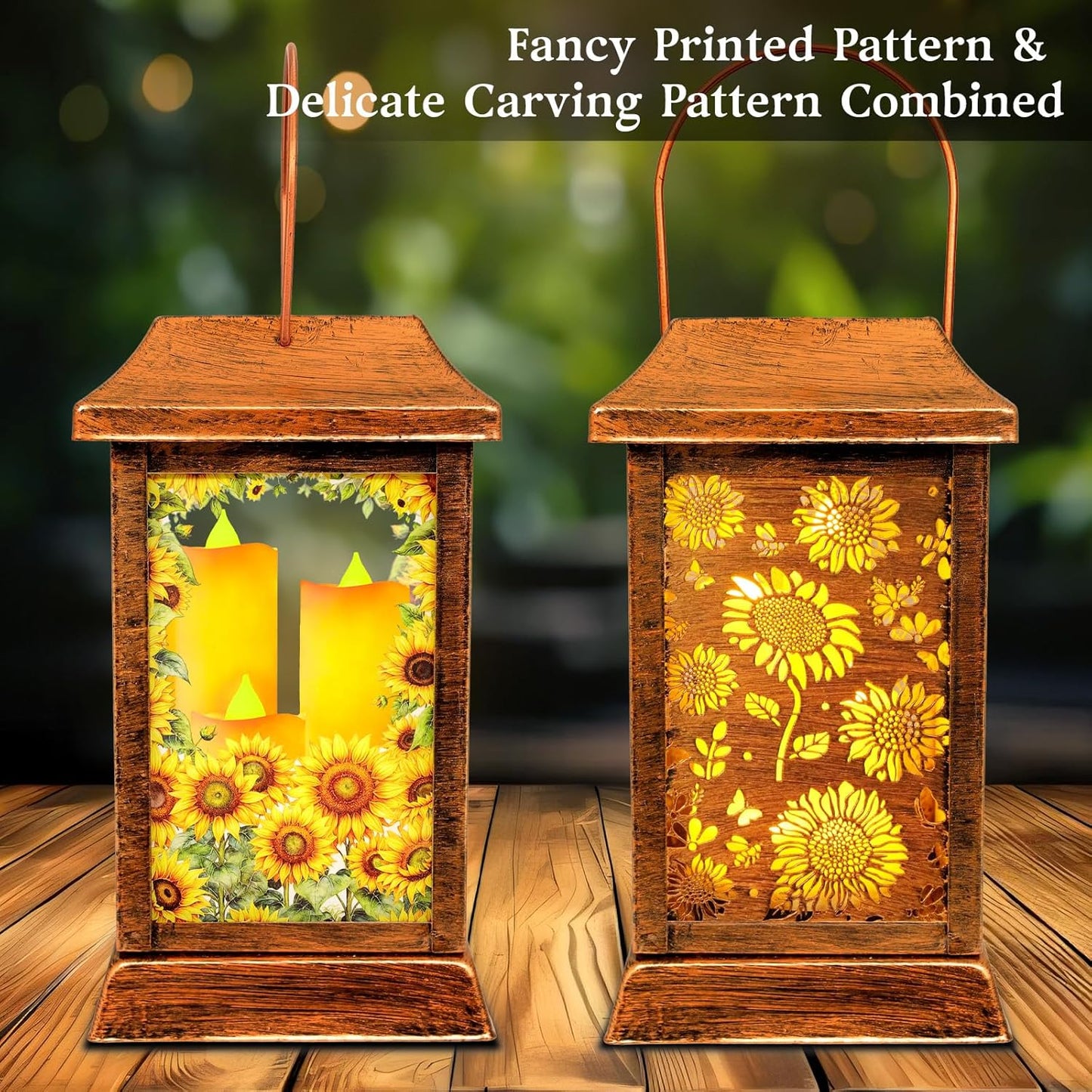 Sunflower Solar Lanterns Outdoor Waterproof, Metal & Glass Hanging Lights Garden Decor, Birthday Gifts for Women Mom Grandma Mothers Day, Decorative Lights for Outside Yard Patio Backyard Porch-VerdiqueGarden