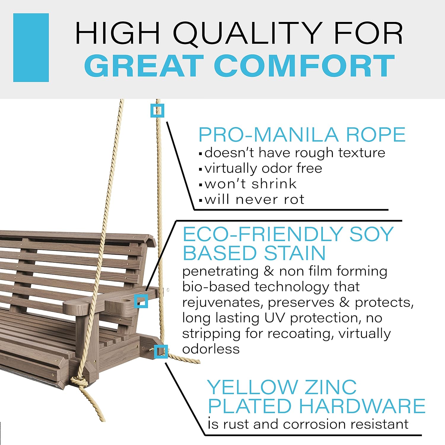 Porchgate Amish Heavy Duty 800 Lb Roll Comfort Treated Porch Swing W/Ropes (4 Foot, Warm Walnut Stain)-VerdiqueGarden