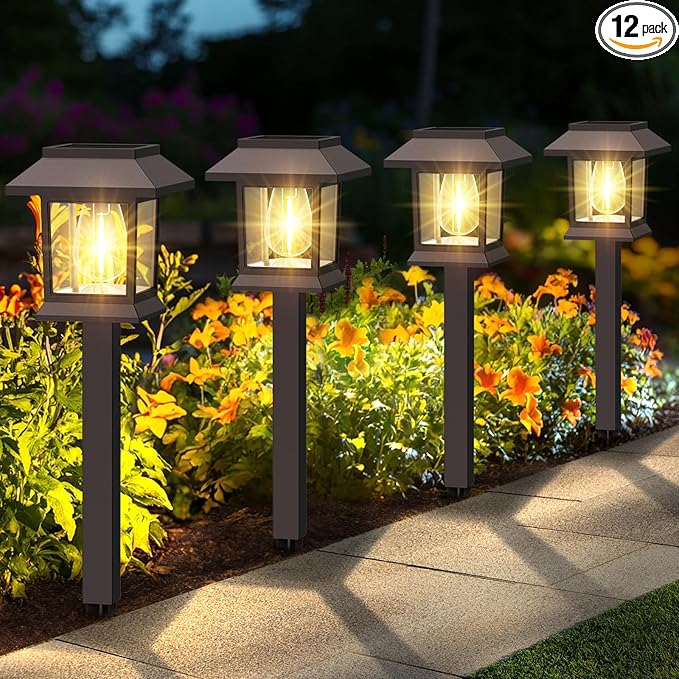Solar Pathway Lights Outdoor, 12 Pack Upgraded LED Waterproof Solar Outdoor Lights, Outside Driveway Garden Landscape Walkway Path Yard Lawn Decor-VerdiqueGarden