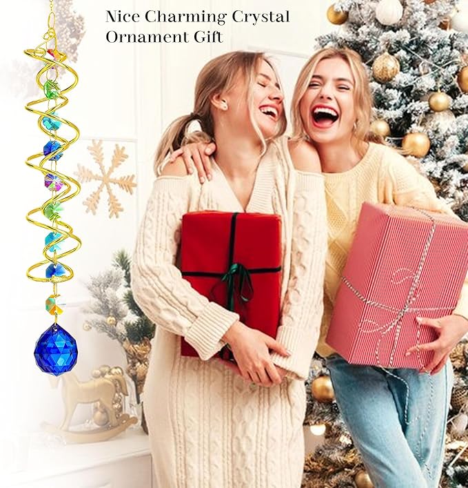 H&D HYALINE & DORA Gazing Ball Spiral Tail Crystal Suncatcher, Rainbow Maker Crystal Beads Decor Sun Catcher Hang with Hook for Window Indoor Outdoor-VerdiqueGarden