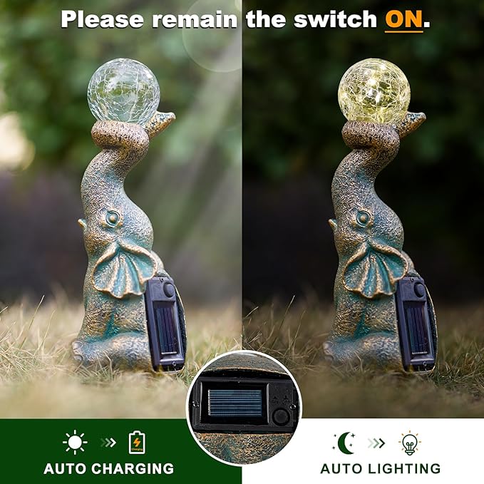 MININOVA Solar Elephant Garden Decor Statues & Sculptures for Outside, Outdoor Figurine Lights for Patio, Yard, Balcony, Unique Housewarming Ornament-VerdiqueGarden