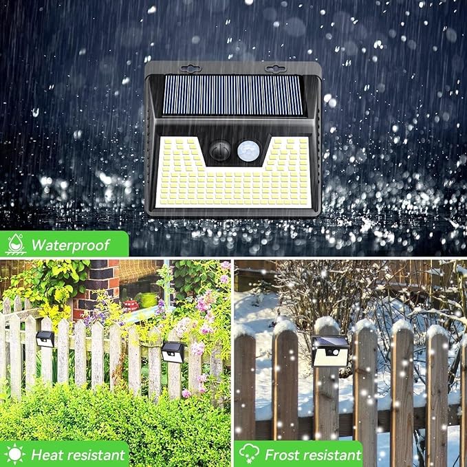 Peasur Solar Lights Outdoor Motion Sensor, 140 LED Solar Powered Fence Light Waterproof, 3 Modes Security Wall Lighting for Outside Deck Yard-VerdiqueGarden