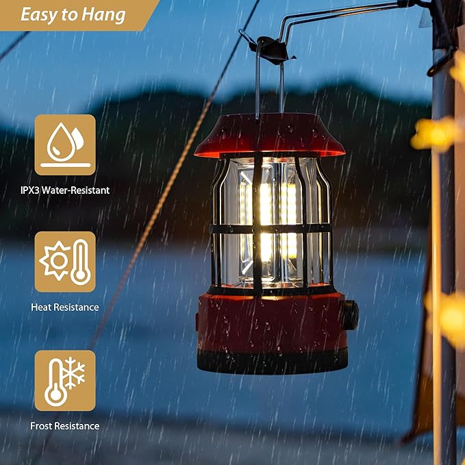 TRIROCKS Set of 2 LED Solar Camping Lantern Dimmable Rechargeable Lantern IPX3 Water-Resistant Portable Emergency Lights Outdoor Camping Lights for Camping Home Power Outage Hurricane Hiking (Red)-VerdiqueGarden