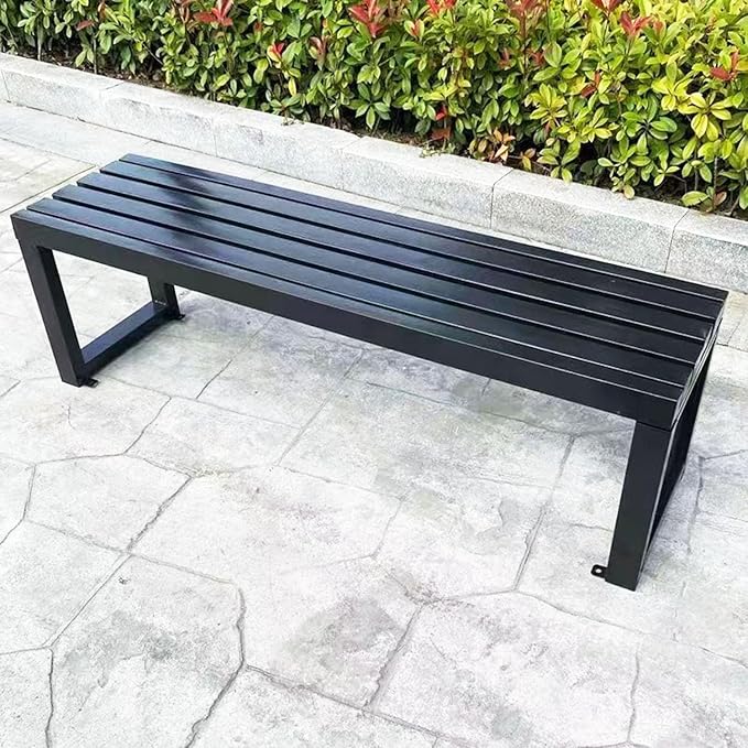 Weatherproof Metal Dining Bench, Outdoor Bench Backless Patio Bench 2-Person Farmhouse Bench Garden Bench for Kitchen, Living Room, Entryway(Black,47in)-VerdiqueGarden