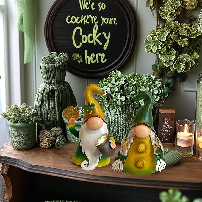HONGLAND St.Patricks Day Decorations Outdoor Green Gnomes, Metal Gnomes Figurine Irish Leprechaun St Patricks Day Decor, Luck Shamrock Gnome for Home Outside Garden Lawn Party Yard Patio (18 INCH)-VerdiqueGarden
