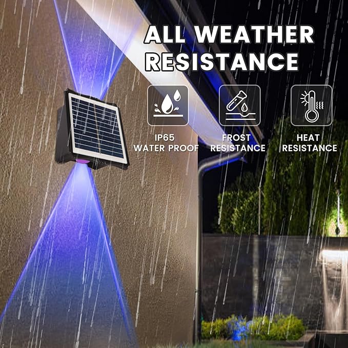 Solar Powered Outdoor LED Lights, Waterproof Wall Sconces, 2 LEDs Fence Lights, Up & Down Lighting for Backyard, Deck, Patio, Porch, Balcony, Garden (2 Pack)-VerdiqueGarden