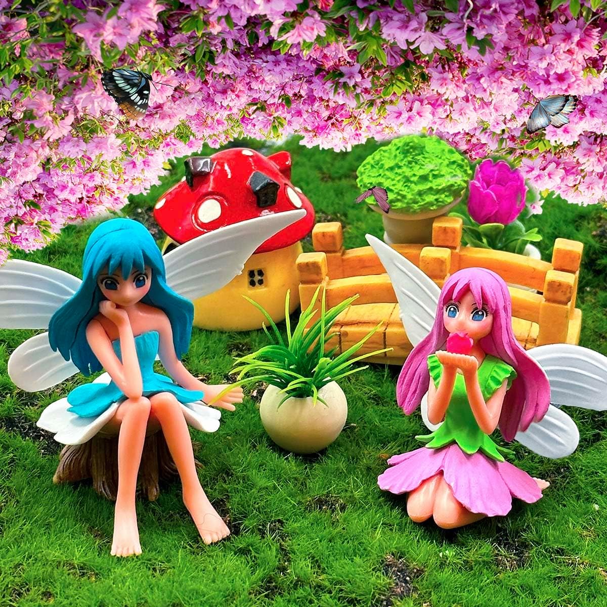 Miniature Fairy Figurines - 4Pcs Small Flower Fairies Ornaments Resin Mini Fairy Figurines Tiny Elf for DIY Fairy Garden Flower Pot Bonsai Micro Landscapes Craft Decoration Accessories (purple)-VerdiqueGarden