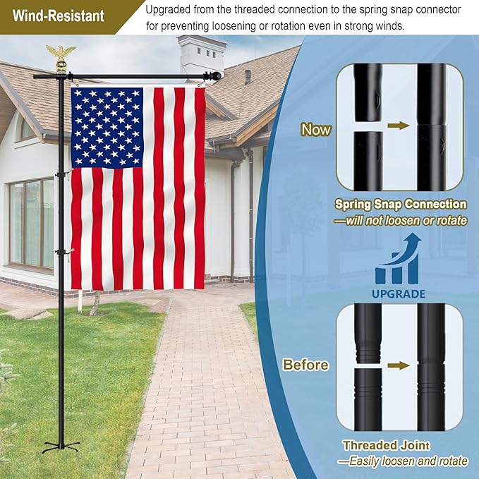 10FT Garden Flag Pole Stand for 3x5 Feet & 28x40 Inch Flags – Heavy Duty Freestanding Flagpole with 5-Prong Base – Adjustable, Lightweight Aluminum Flag Holder for Yard, Outdoor, Lawn – Black-VerdiqueGarden