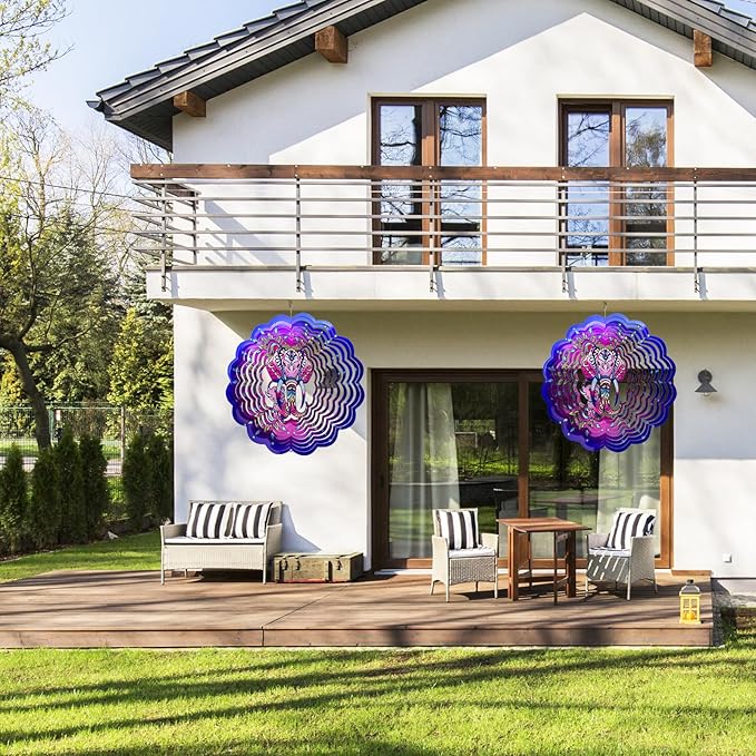 Elephant Wind Spinners 3D Hanging Wind Spinner Elephant Ornament Gifts for Women Mom Grandma,12inch Metal Wind Kinetic Sculpture for Outdoor&Indoor Decor, Yard Art, Garden Decoration-VerdiqueGarden