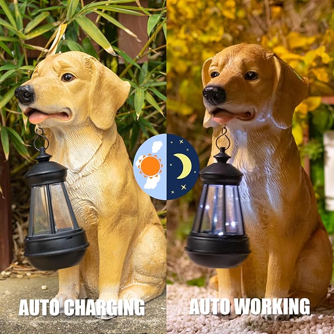 Garden Dog Statues Outdoor Decor, Solar Lights Outdoor Statue Garden Decorations Solar Dog Ornaments for Patio, Lawn, Yard Art Decoration, Housewarming Garden Gift-VerdiqueGarden