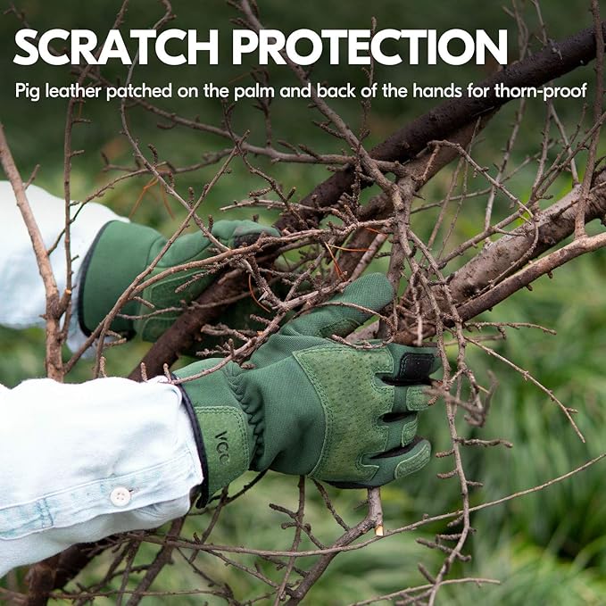 Vgo... Garden Gloves for Women,Puncture-proof,Thornproof,Women's Safety Work Gloves for Weeding, Digging, Raking, Pruning and Planting,Touchscreen,Synthetic Leather(XL, Green, SL7471)-VerdiqueGarden