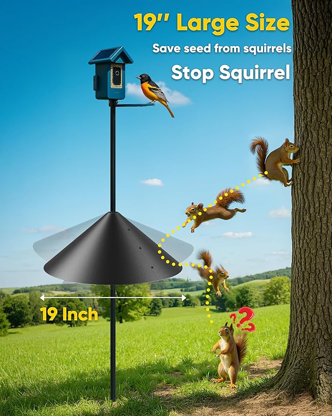 19 Inch Metal Squirrel Baffle for Bird Feeder Pole, Squirrel Proof for Hanging Bird Feeder, Outdoor Cover for Rain, Rust Proof Chew Proof Heavy, 1 Pack-VerdiqueGarden