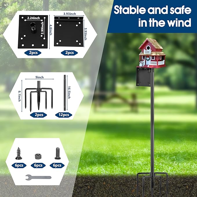 Ottsuls 2 Pack 109 Inch Heavy Duty Bird Feeder Pole Kit for Wild Birds, with 5-Prong Base Feeding Station, Adjustable Birdhouse Stand-VerdiqueGarden