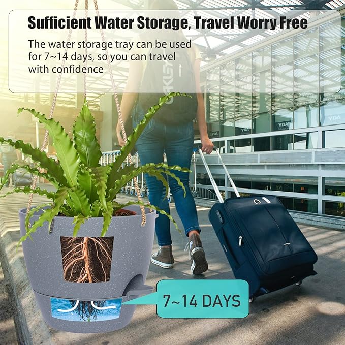 10 Inch Self Watering Hanging Pots, 2 Pack Hanging Planters with 40oZ Deep Reservior for Indoor Outdoor Plants Flowers, Grey-VerdiqueGarden