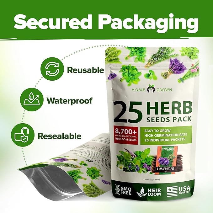 HOME GROWN 25 Herb Seeds for Planting 8,700+ Non-GMO Heirloom Seeds | Extra Large Variety Pack Herb Kit – Indoor Outdoor & Hydroponic | Culinary Seed Set | Grow Your Own Herbs | Gardening Gift-VerdiqueGarden