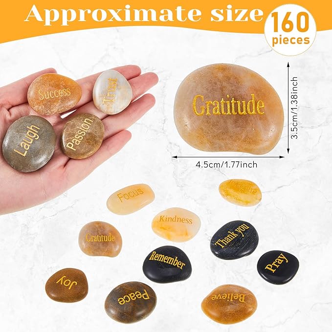Fabbay Engraved Inspirational Stones Encouragement Motivational Rocks with Words Garden Positive Gift for Christmas Thanksgiving(Vintage Color,80 Pcs)-VerdiqueGarden